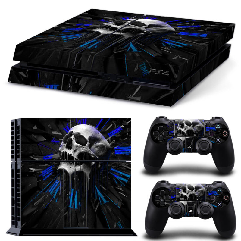 HD Abstract Blue Skull Clock PS4 Skin Sticker