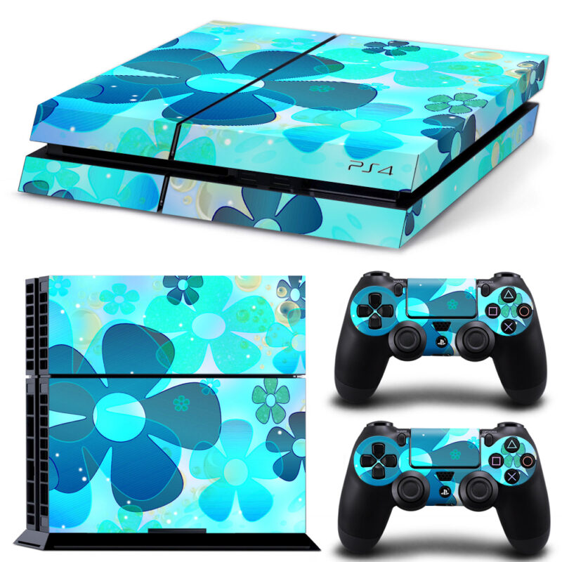 Blue Flower Design Skin Sticker For PS4 And Controllers