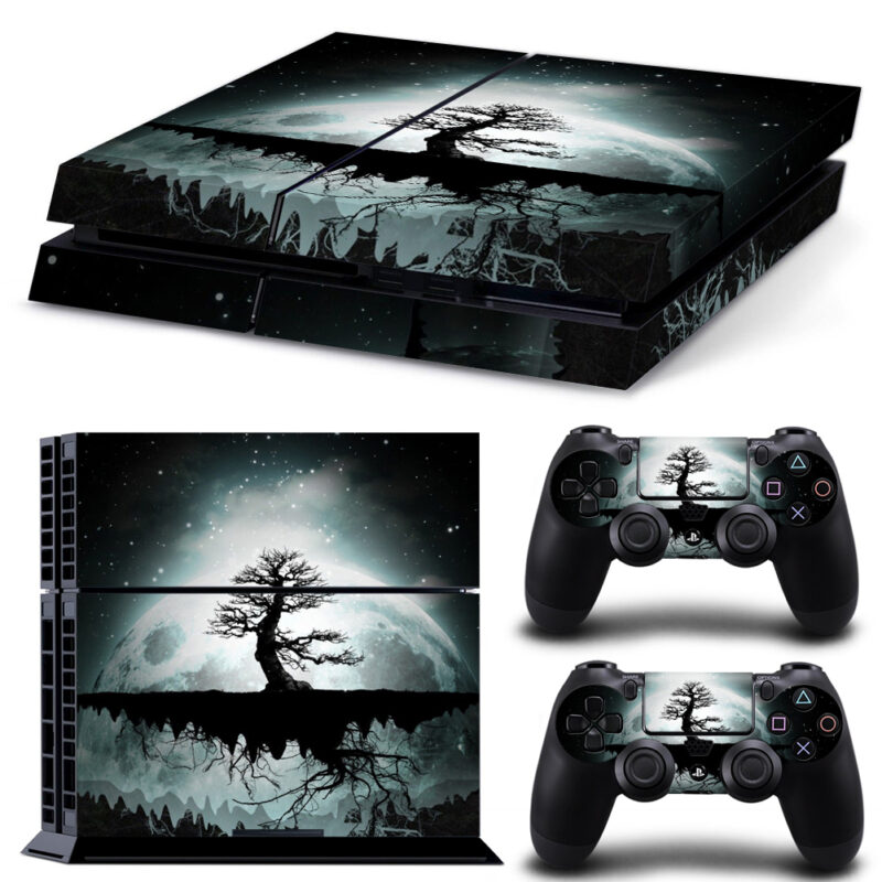 Tree Silhouette On The Floating Dark Island Skin Sticker For PS4 And Controllers