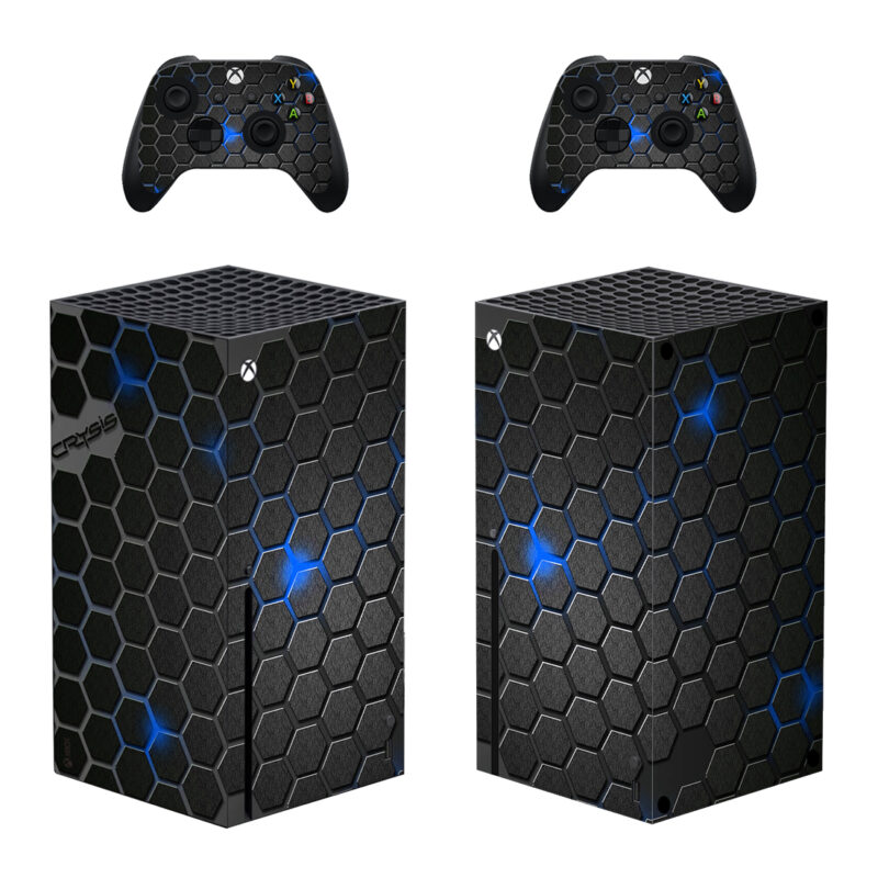 Crysis Dark Gray And Blue Hexagon Pattern Skin Sticker For Xbox Series X And Controllers