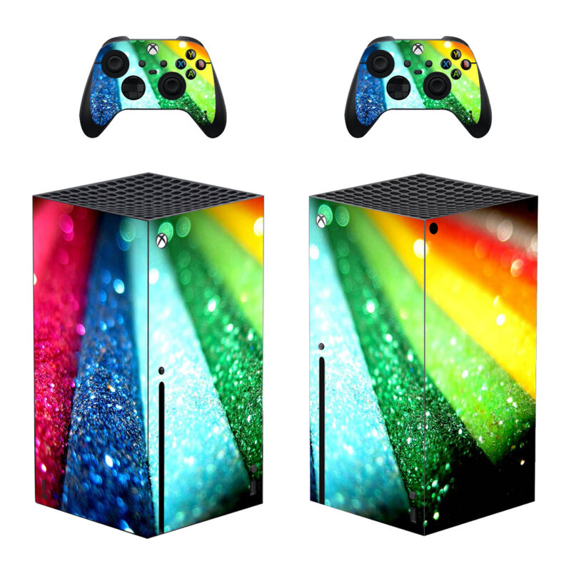 Rainbow Color Glitter Pattern Skin Sticker For Xbox Series X And Controllers