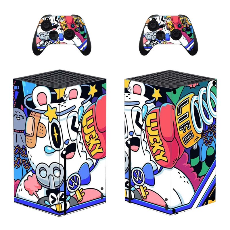 Lucky Life Cartoon Print Skin Sticker For Xbox Series X And Controllers