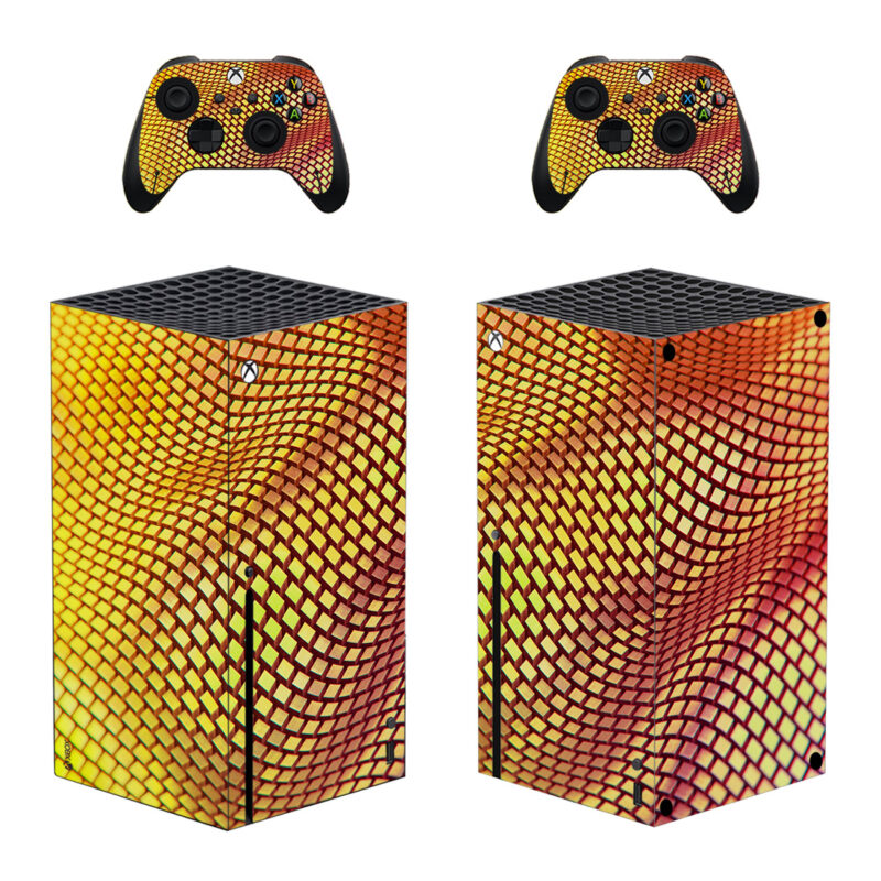 3D Abstract Red And Yellow Square Grid Skin Sticker For Xbox Series X And Controllers