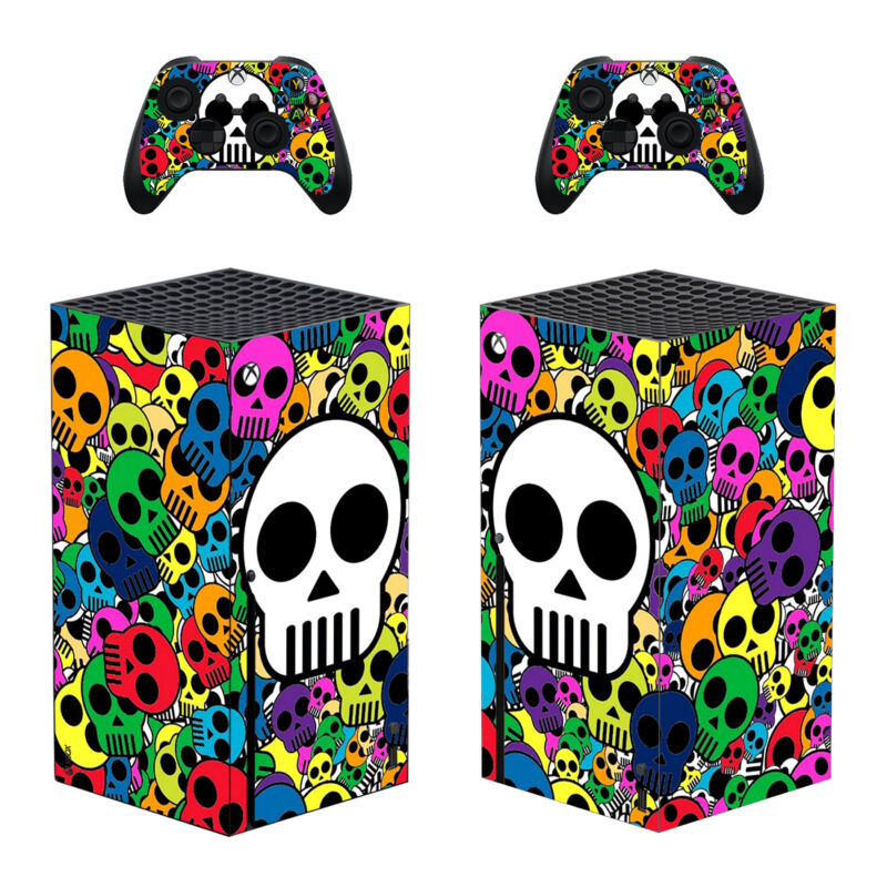 Multicolored EMO Skull Print Pattern Skin Sticker For Xbox Series X And Controllers