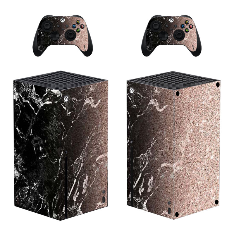 Gleaming Rose Gold Veins On Black Texture Skin Sticker For Xbox Series X And Controllers