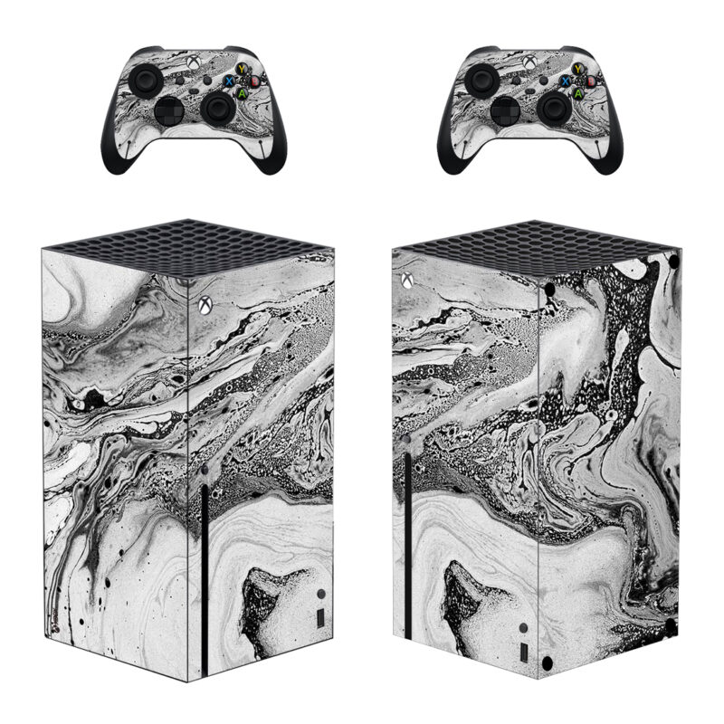 Black And White Marble Swirl Design Skin Sticker For Xbox Series X And Controllers