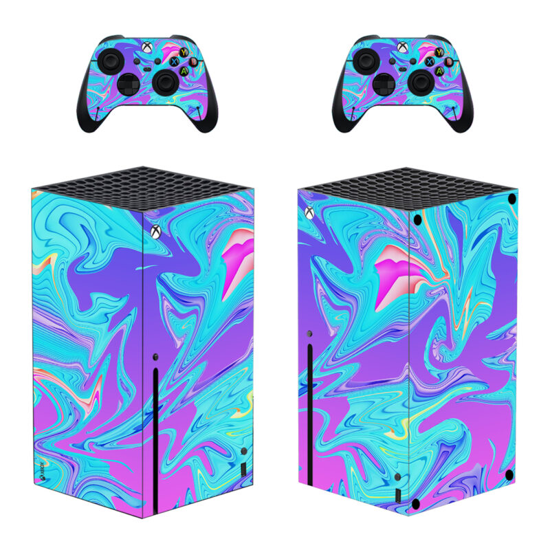 Holographic In Bright Neon Illustration Skin Sticker For Xbox Series X And Controllers