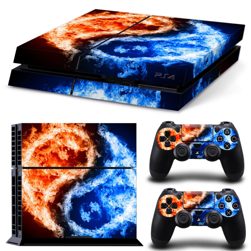 Fire And Ice Yin Yang Skin Sticker For PS4 And Controllers