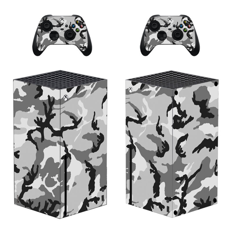 Black White And Grey Camouflage Pattern Skin Sticker For Xbox Series X And Controllers