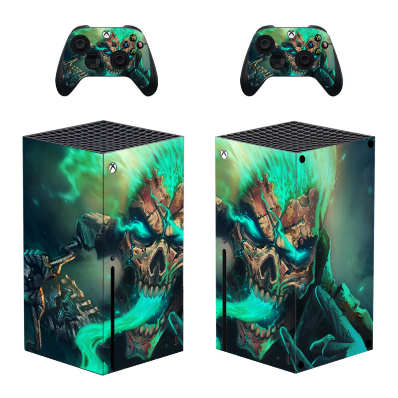 Cool Skull Green Fire Ghost Rider Skin Sticker For Xbox Series X And Controllers