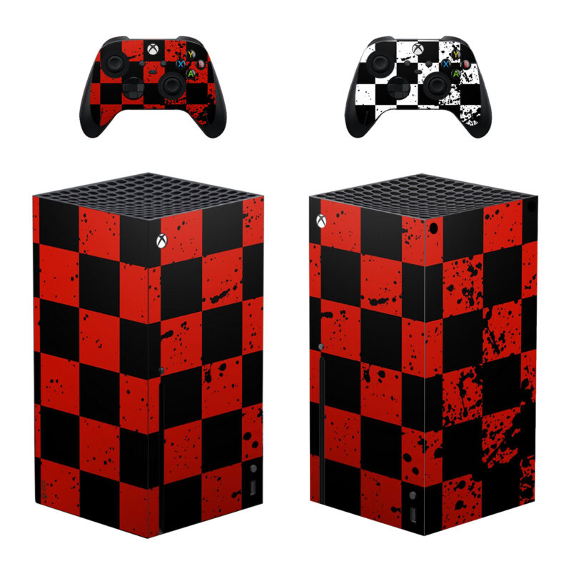 Abstract Dark Red And Black Aesthetic Squares Skin Sticker For Xbox Series X And Controllers