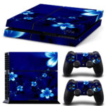 Dark Blue Flower Design Skin Sticker For PS4 And Controllers
