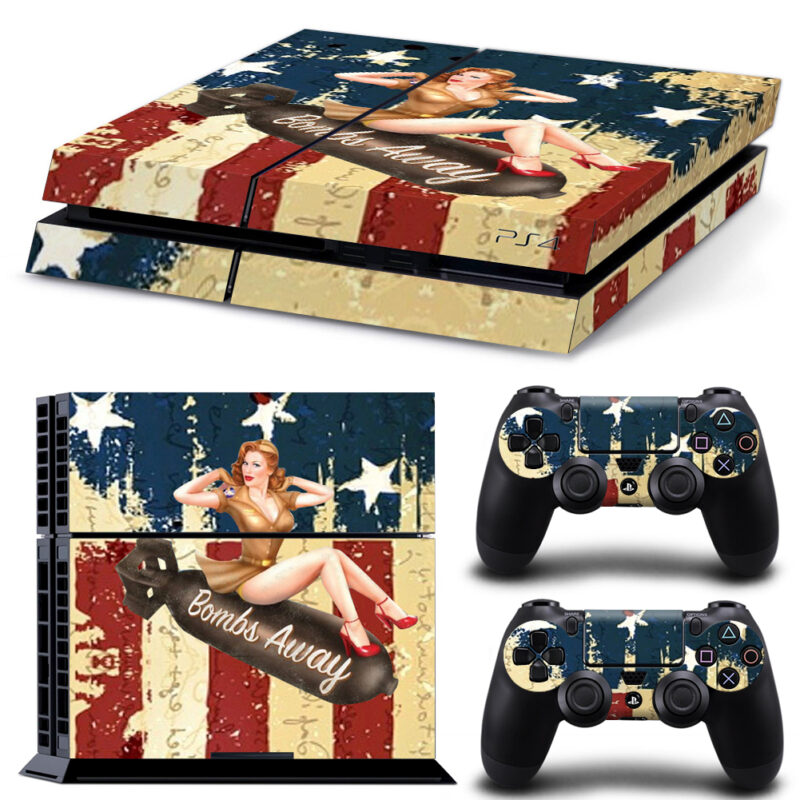 US Patriotic Girl Pinup Clip Art PS4 Skin Sticker Design 1