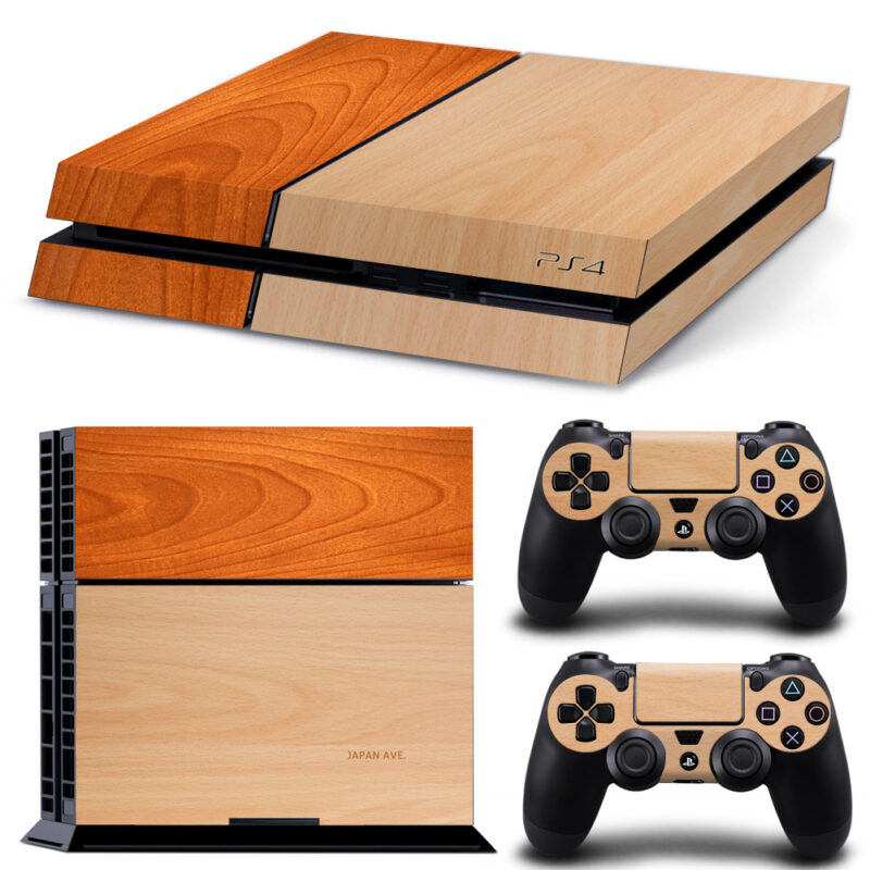 Orange And Light Brown Wood Grain Texture Skin Sticker For PS4 And Controllers