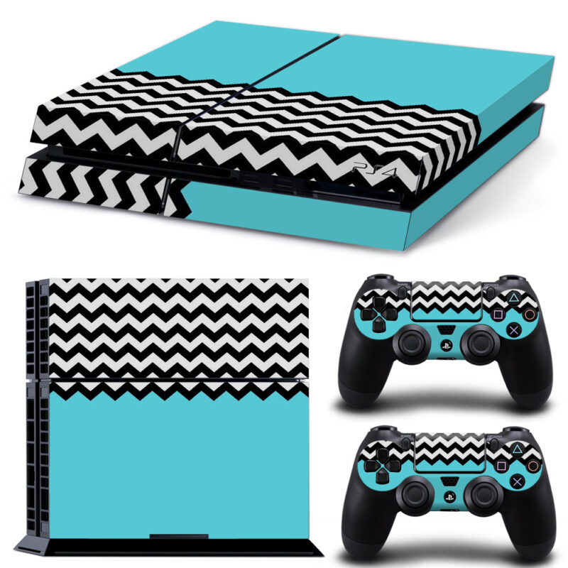 Blue Black White Chevron Stripes PS4 Skin Sticker