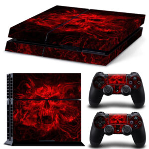 Red And Black Skull Skin Sticker For PS4 And Controllers