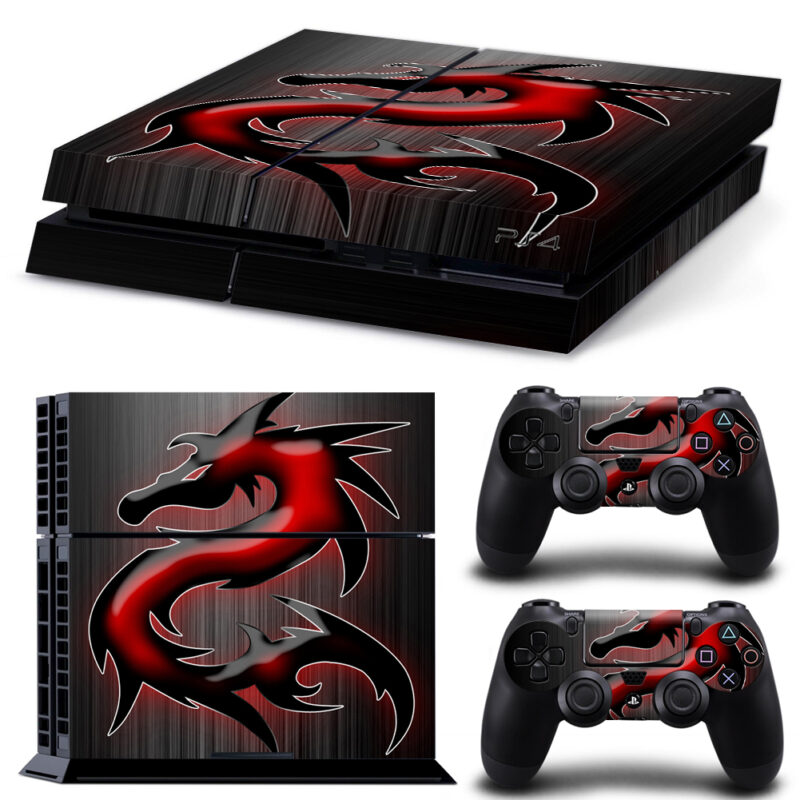 Red And Black Dragon Skin Sticker For PS4 And Controllers