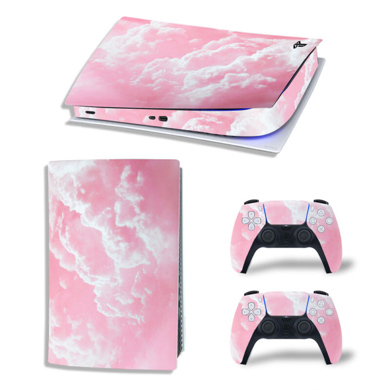 Abstract Pink Clouds Sky Skin Sticker Decal For PS5 Digital Edition And Controllers