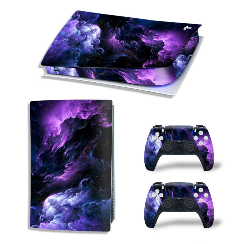 Abstract Dark Purple And Blue Clouds Artwork Skin Sticker Decal For PS5 Digital Edition And Controllers
