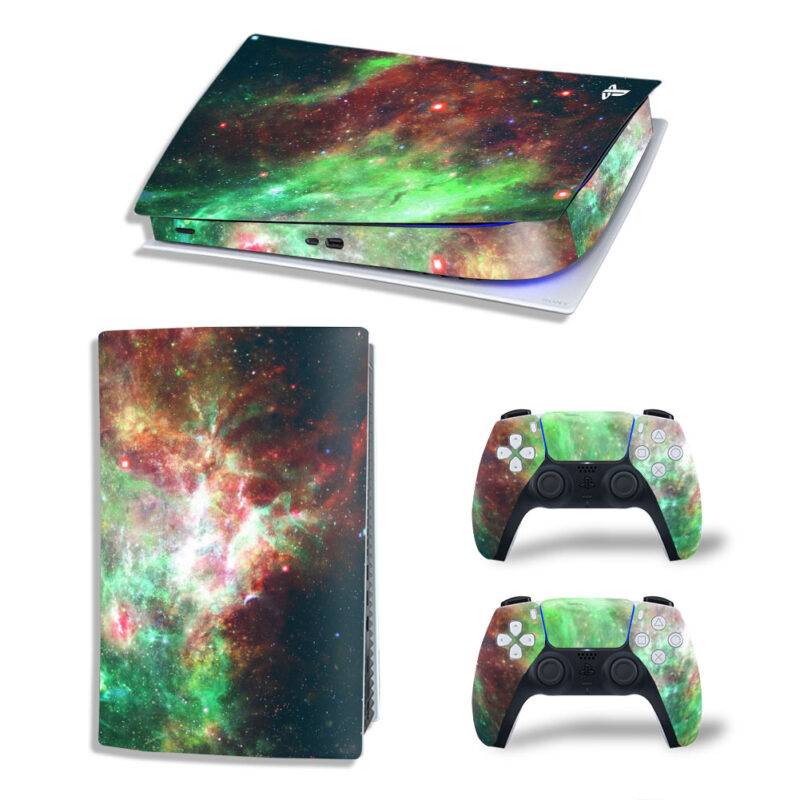 Green Nebula Space Galaxy Skin Sticker Decal For PS5 Digital Edition And Controllers