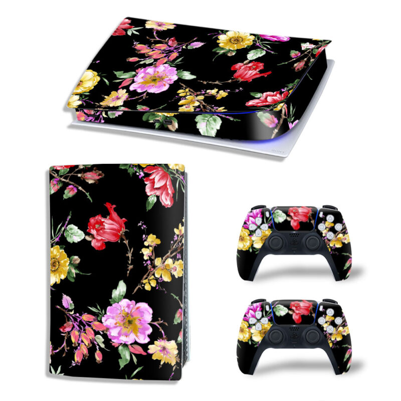 Floral Pattern Skin Sticker Decal For PS5 Digital Edition And Controllers