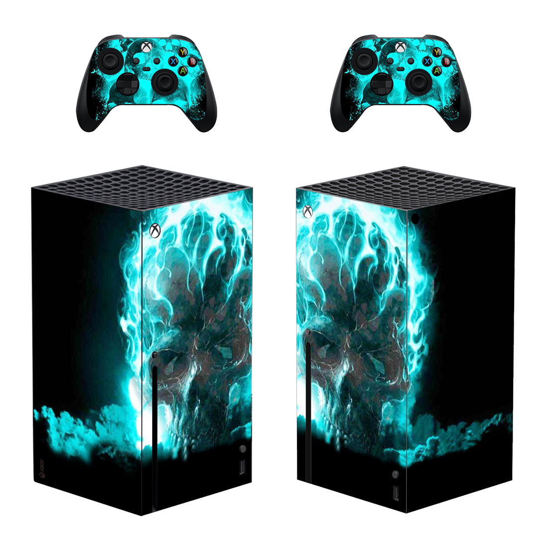 Abstract Skull With Blue Flame Skin Sticker For Xbox Series X And Controllers