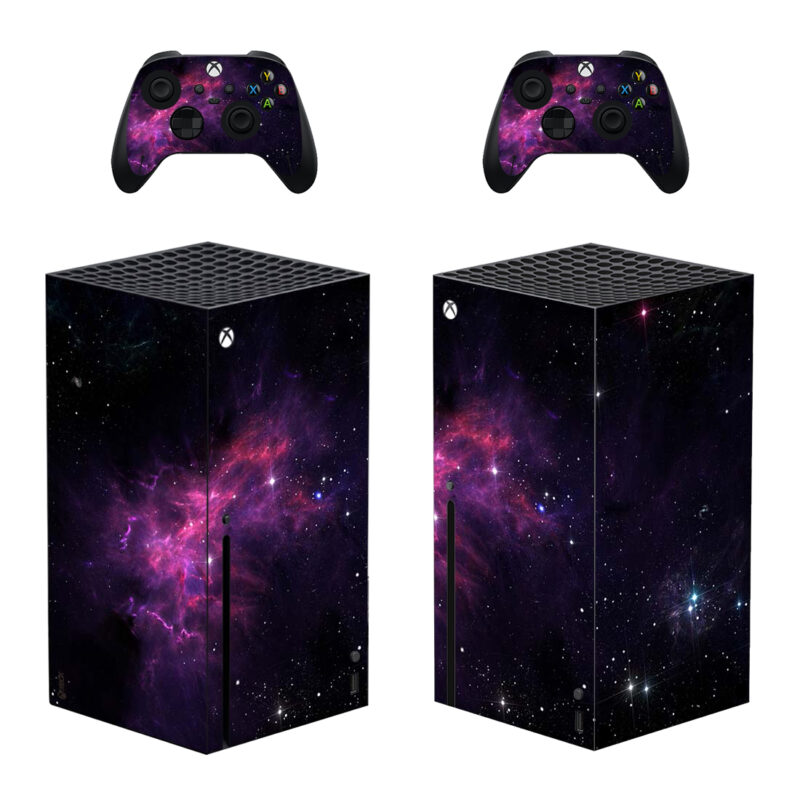 Black And Purple Galaxy With Stars Skin Sticker For Xbox Series X And Controllers