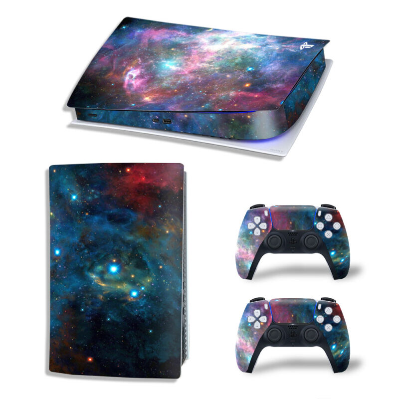 Blue Nebula Space With Star Skin Sticker Decal For PS5 Digital Edition And Controllers