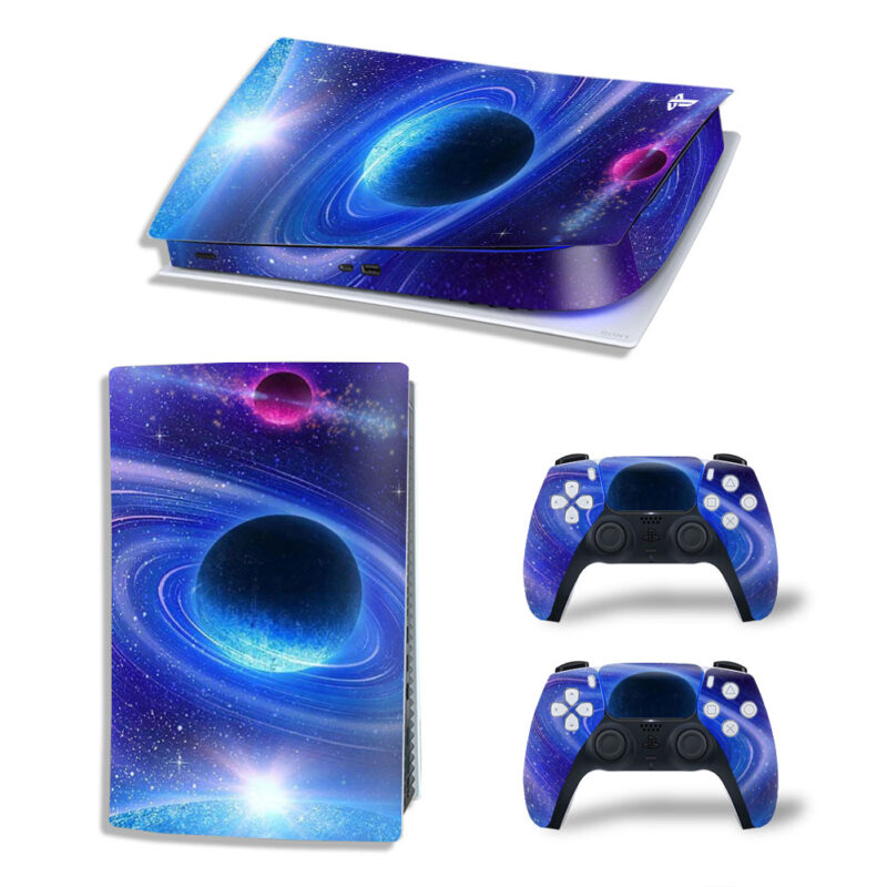 Universe Blue Space Planet With Stars Skin Sticker Decal For PS5 Digital Edition And Controllers