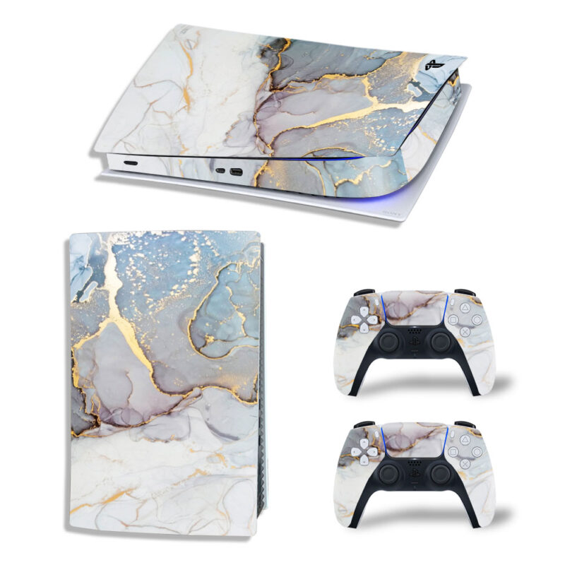 Abstract Rose White Pigment Sea Marble Texture Skin Sticker Decal For PS5 Digital Edition And Controllers