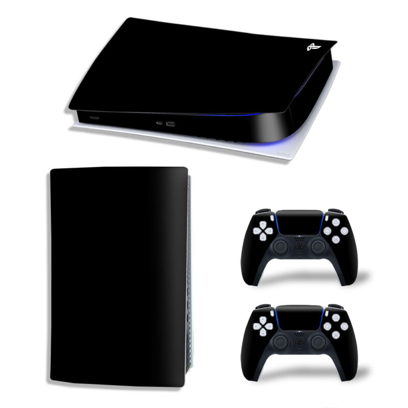 Black Color Skin Sticker Decal For PS5 Digital Edition And Controllers