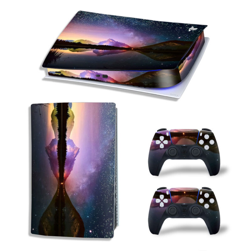 Natural Lake And Mountains With Starry Sky Skin Sticker Decal For PS5 Digital Edition And Controllers