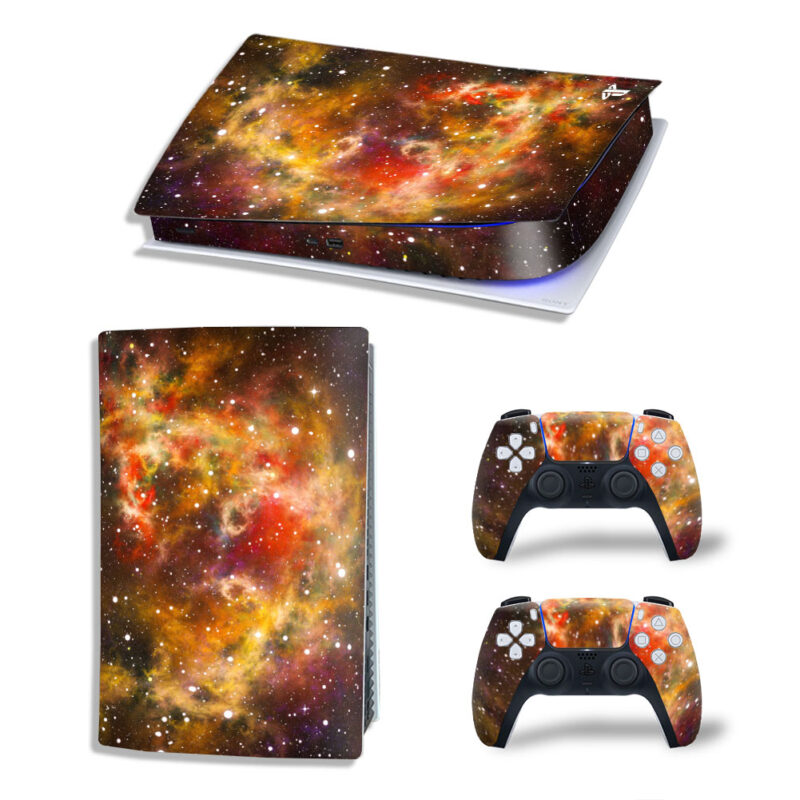 Orange And Red Galaxy Nebula Cloud Gas Skin Sticker Decal For PS5 Digital Edition And Controllers