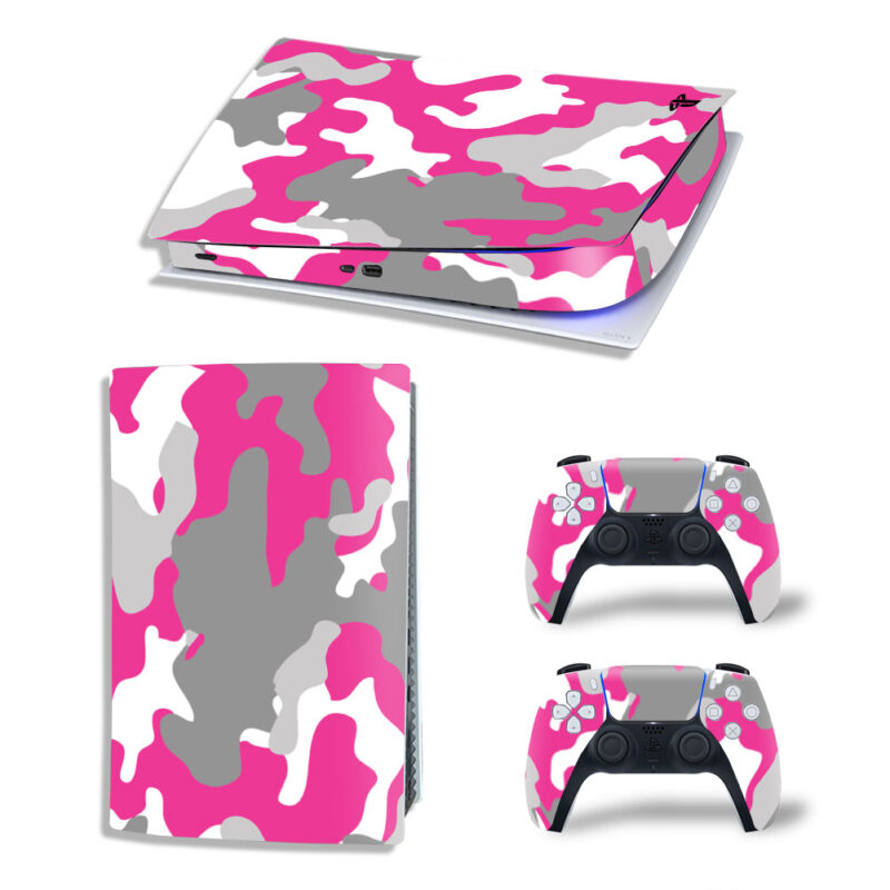 Pink Camouflage Pattern Skin Sticker Decal For PS5 Digital Edition And Controllers