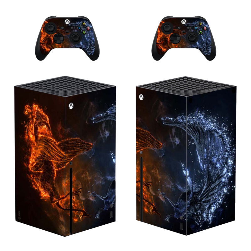 Abstract Fire And Water Birds Skin Sticker For Xbox Series X And Controllers