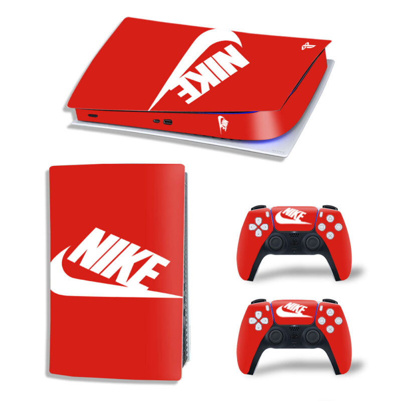 Red And White Nike Skin Sticker Decal For PS5 Digital Edition And Controllers Design 1