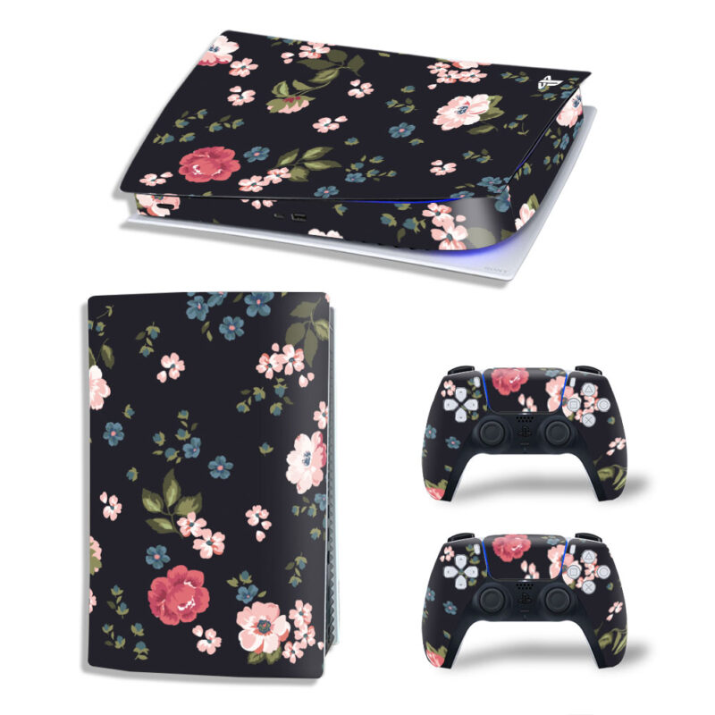 Colorful Floral Pattern Skin Sticker Decal For PS5 Digital Edition And Controllers