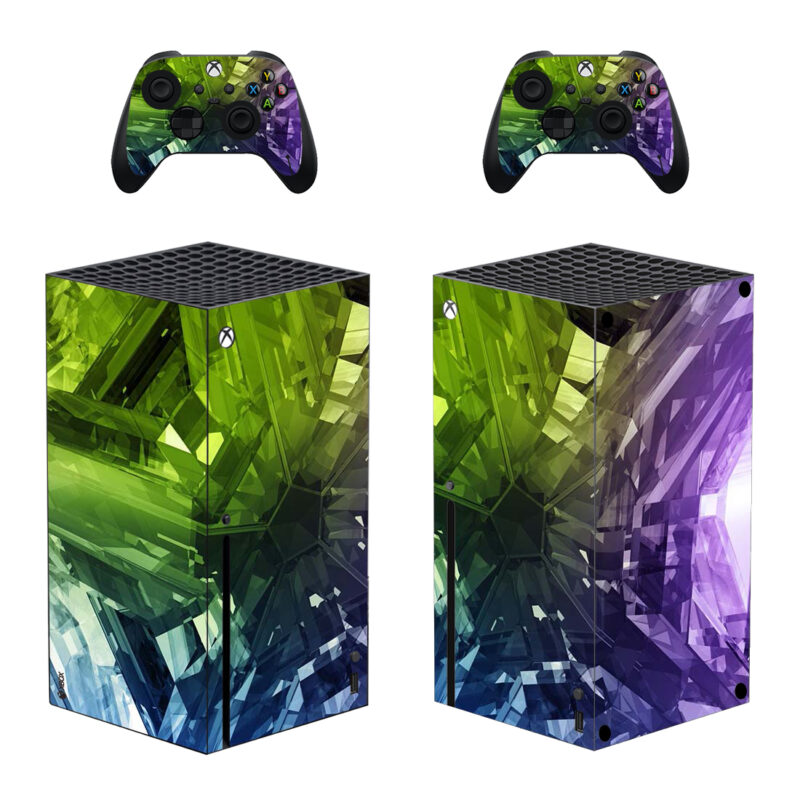 3D Crystal Green And Purple Geometric Pattern Skin Sticker For Xbox Series X And Controllers