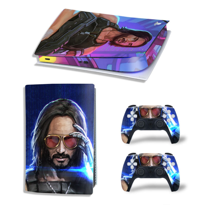 Cyberpunk 2077 Keanu Reeves Painting Art Skin Sticker Decal For PS5 Digital Edition And Controllers