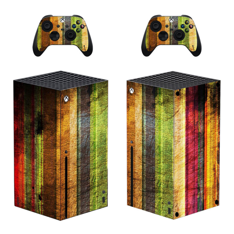 Rainbow Color Old Wood Stripes Pattern Skin Sticker For Xbox Series X And Controllers