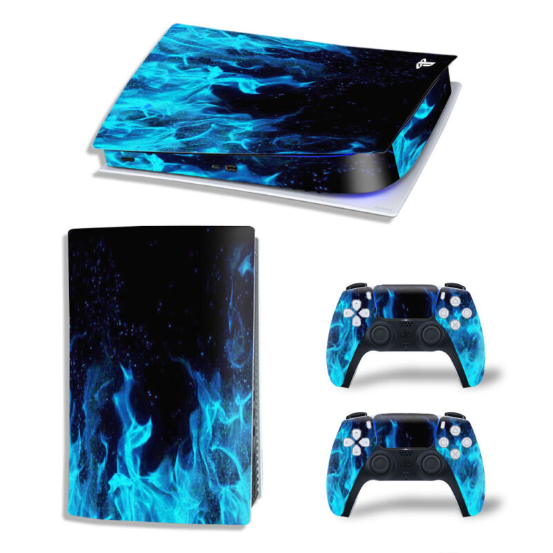 Blue Flame Of Fire Abstraction Skin Sticker Decal For PS5 Digital Edition And Controllers