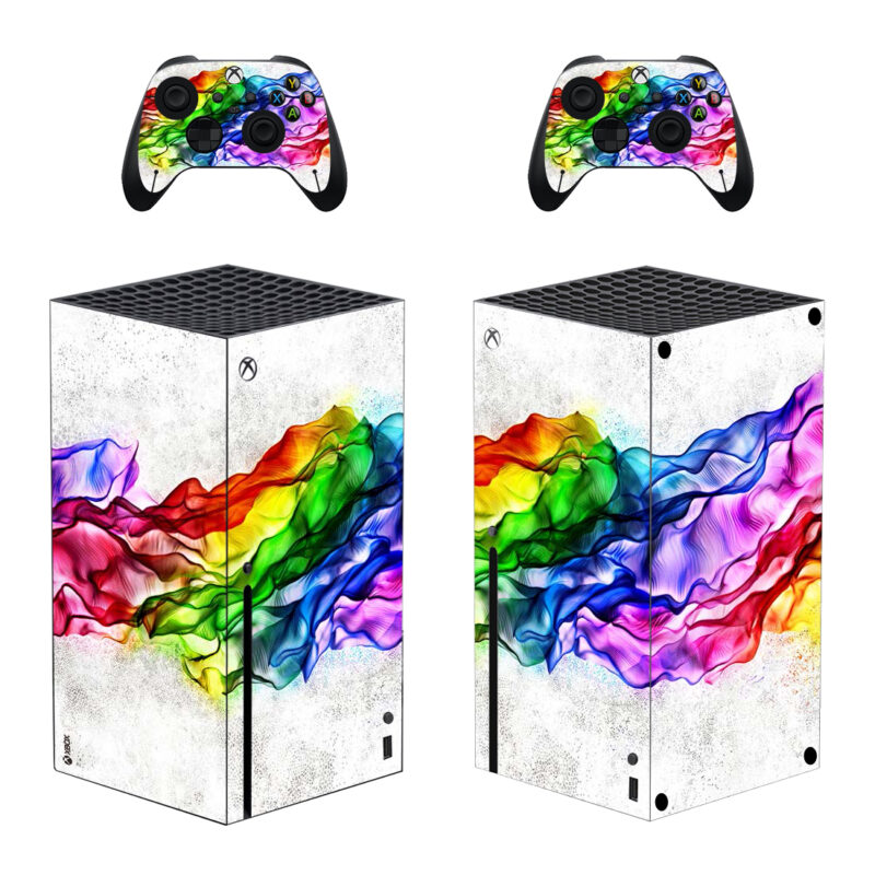 Rainbow Color Neon Silk Folds Art Skin Sticker For Xbox Series X And Controllers