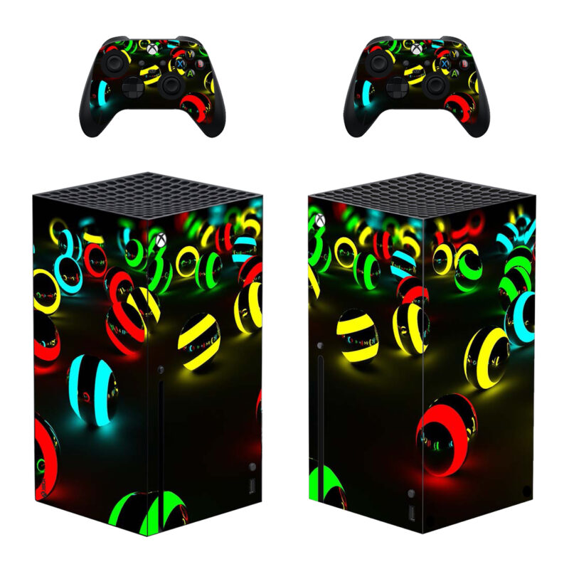 3D Neon Light Balls On Black Skin Sticker For Xbox Series X And Controllers