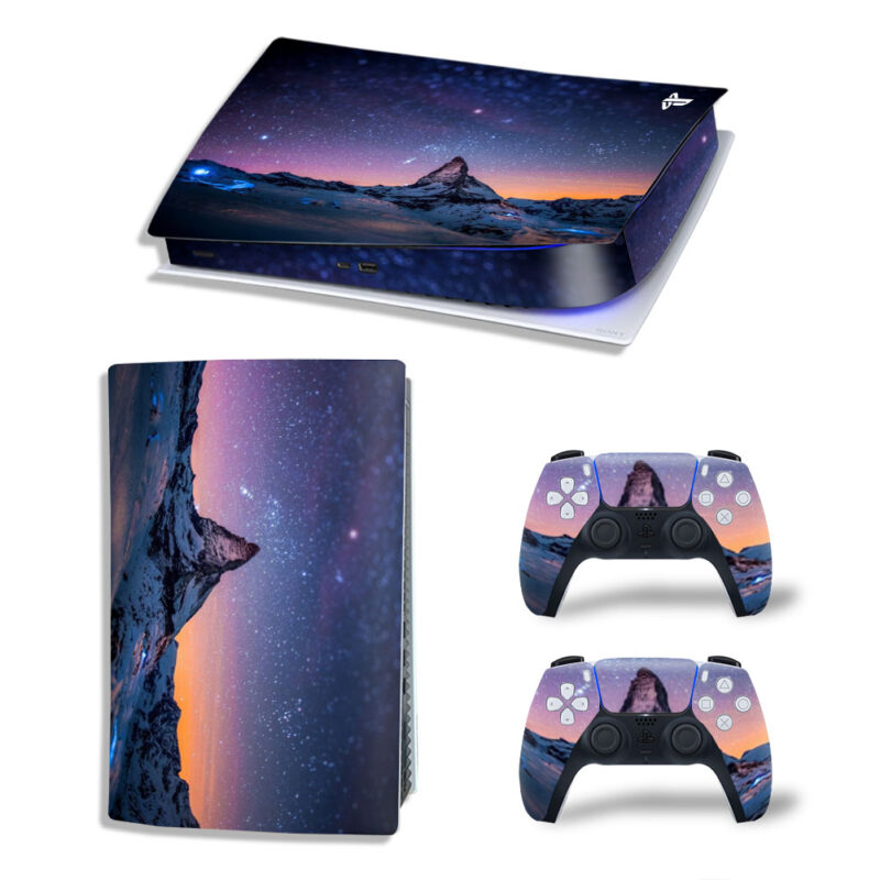 Starry Night Sky With Landscape Mountain Skin Sticker Decal For PS5 Digital Edition And Controllers