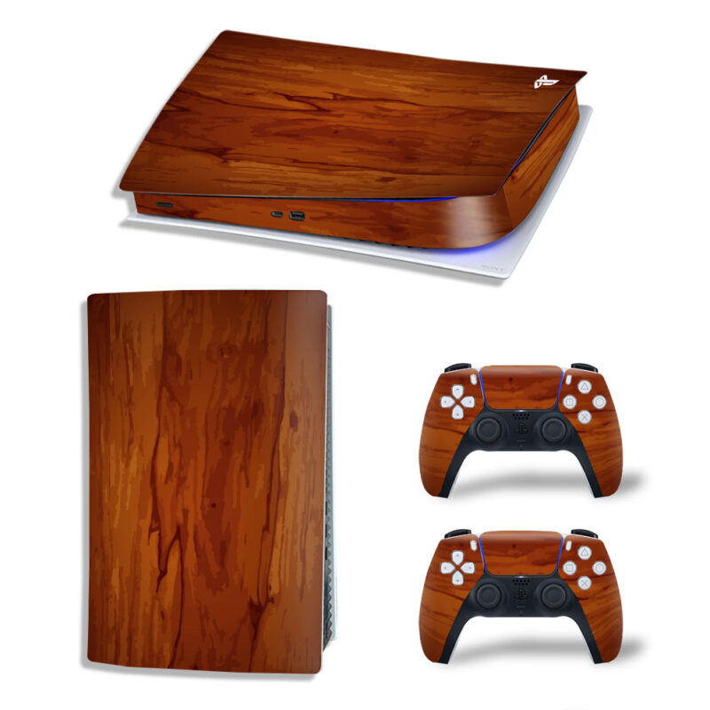 Abstract Red Brown Wood Texture Skin Sticker Decal For PS5 Digital Edition And Controllers