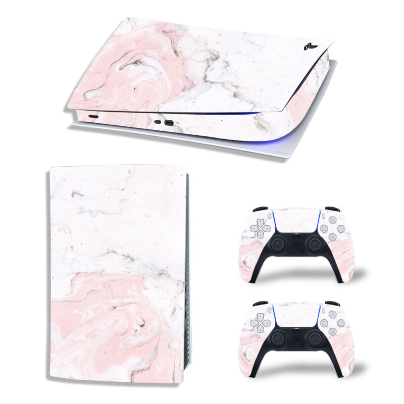 White And Pink Marble Texture Skin Sticker Decal For PS5 Digital Edition And Controllers