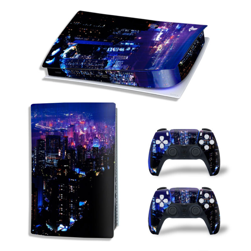 Night Victoria Peak City Lights Skin Sticker Decal For PS5 Digital Edition And Controllers