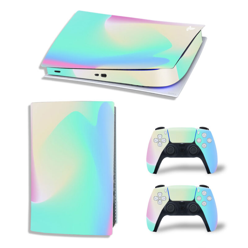 Abstract Pastel Blue And Pink Gradient Skin Sticker Decal For PS5 Digital Edition And Controllers