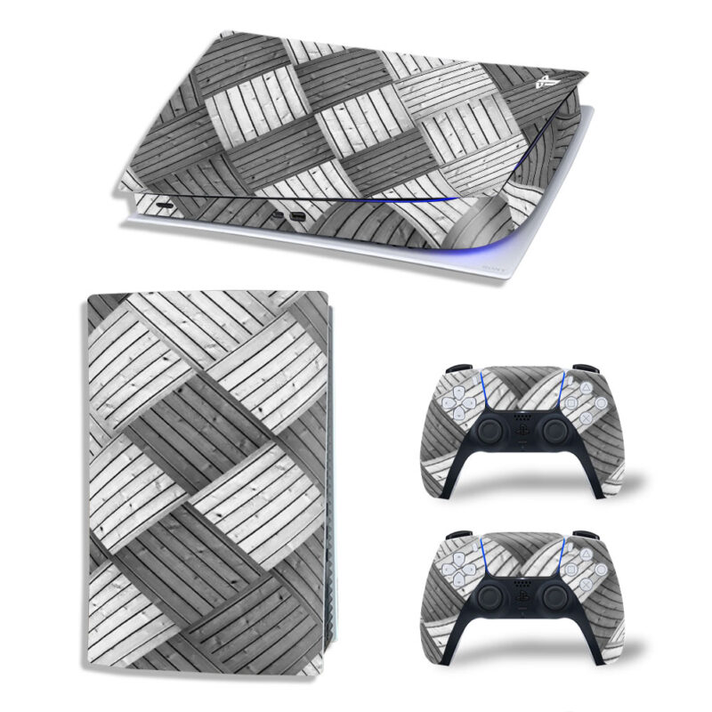 Abstract Gray And White Lines Weave Pattern Skin Sticker Decal For PS5 Digital Edition And Controllers