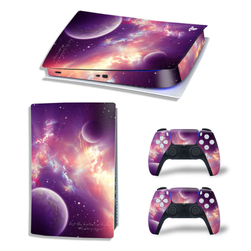 Purple Space Planet Digital Artwork Skin Sticker Decal For PS5 Digital Edition And Controllers